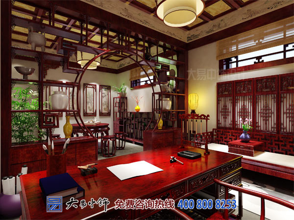 中式四合院茶室中式裝修設(shè)計 覓清幽之境享茶墨之韻